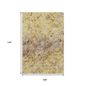 HomeRoots 9' X 12' Wheat Gold & Gray Diamond Area Rug - Washable, Durable, UV-Protected, Family-Friendly Design 664457