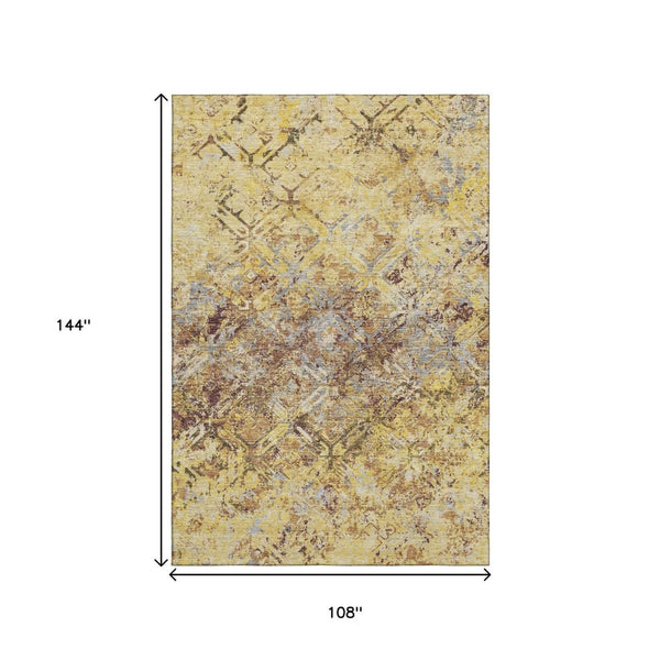 HomeRoots 9' X 12' Wheat Gold & Gray Diamond Area Rug - Washable, Durable, UV-Protected, Family-Friendly Design 664457