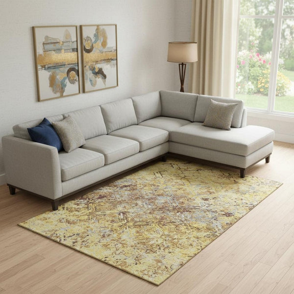 HomeRoots 9' X 12' Wheat Gold & Gray Diamond Area Rug - Washable, Durable, UV-Protected, Family-Friendly Design 664457