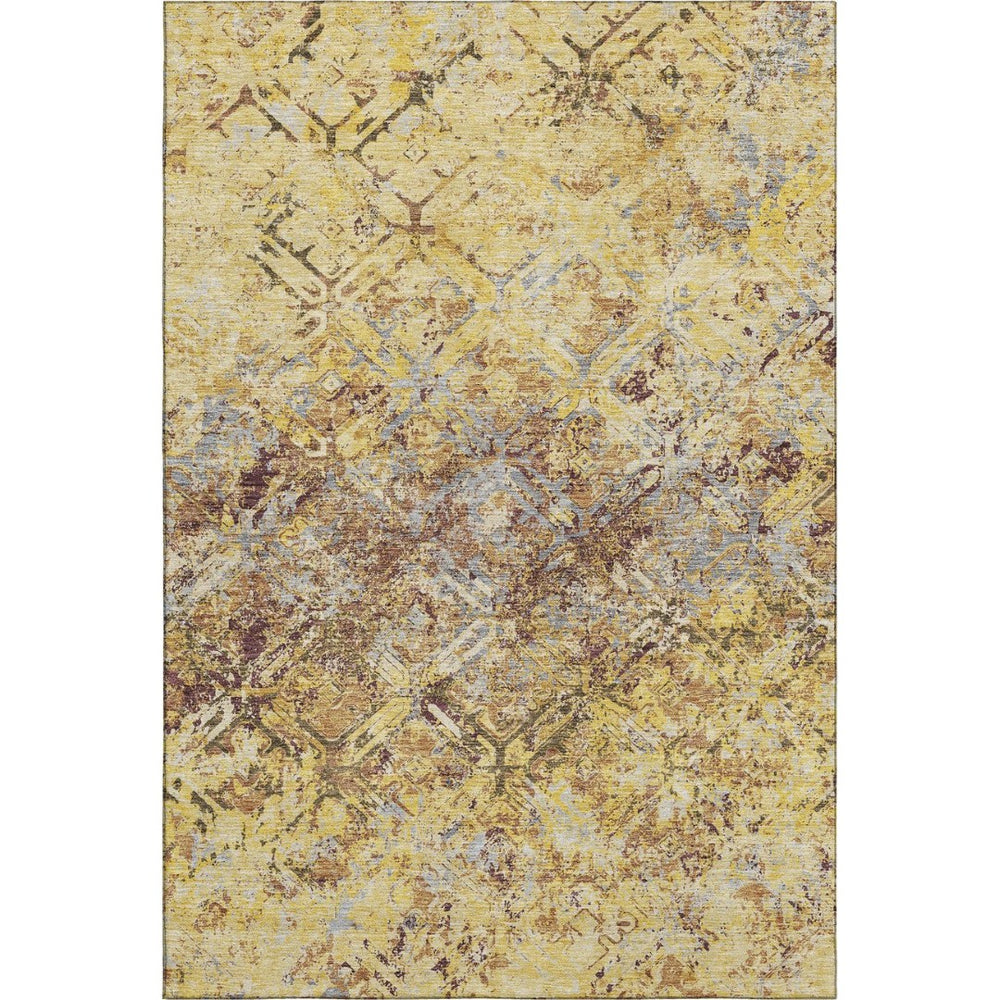 HomeRoots 9' X 12' Wheat Gold & Gray Diamond Area Rug - Washable, Durable, UV-Protected, Family-Friendly Design 664457
