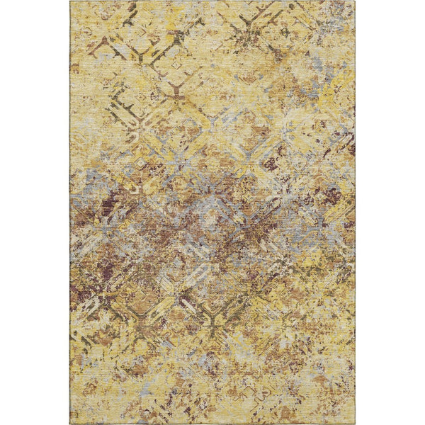 HomeRoots 9' X 12' Wheat Gold & Gray Diamond Area Rug - Washable, Durable, UV-Protected, Family-Friendly Design 664457