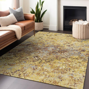 HomeRoots 9' X 12' Wheat Gold & Gray Diamond Area Rug - Washable, Durable, UV-Protected, Family-Friendly Design 664457
