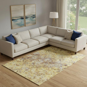 HomeRoots 10' Wheat Gold and Gray Diamond Area Rug - Washable, UV-Protected, Kid & Pet Friendly Design! 664458