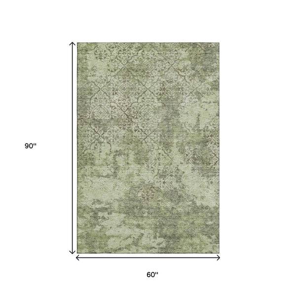 HomeRoots 5' X 8' Artichoke Green, Gray & Taupe Abstract Area Rug - Durable, Washable, UV Protection & Stylish Comfort 664460