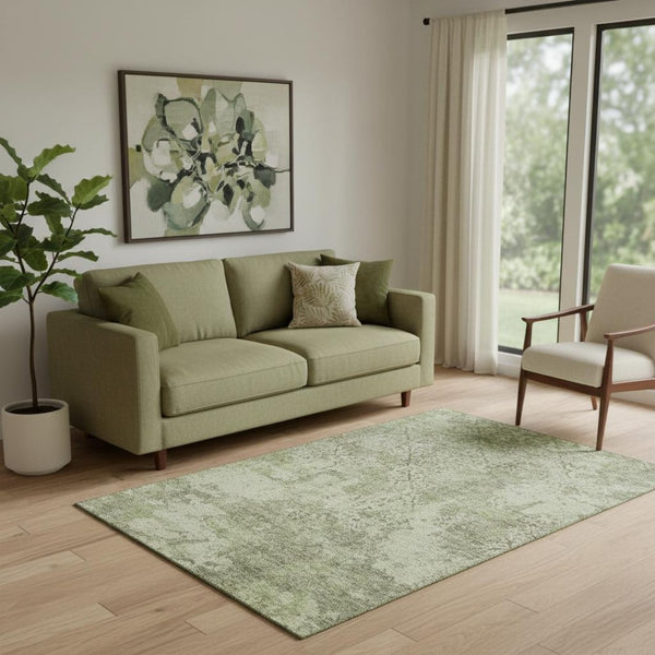HomeRoots 5' X 8' Artichoke Green, Gray & Taupe Abstract Area Rug - Durable, Washable, UV Protection & Stylish Comfort 664460