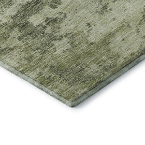 HomeRoots 8' Abstract Round Rug in Artichoke Green, Gray & Taupe - Washable, UV-Protected, Stain-Resistant Design 664461