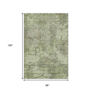 HomeRoots 8' X 10' Stylish Artichoke Green Abstract Area Rug – Washable, UV-Protected, Stain-Resistant Comfort! 664462