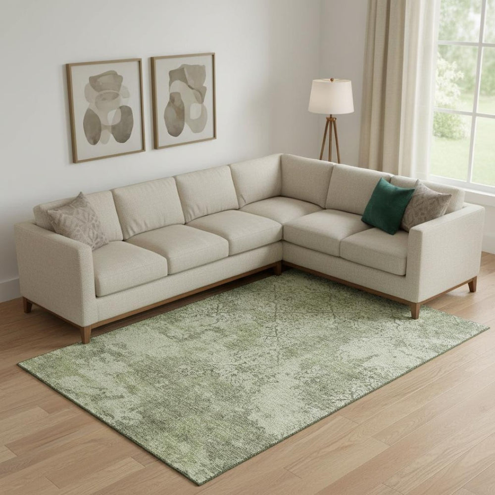 HomeRoots 8' X 10' Stylish Artichoke Green Abstract Area Rug – Washable, UV-Protected, Stain-Resistant Comfort! 664462
