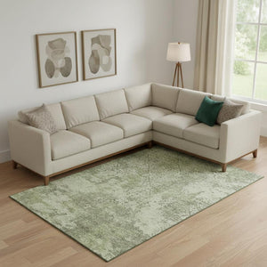 HomeRoots 8' X 10' Stylish Artichoke Green Abstract Area Rug – Washable, UV-Protected, Stain-Resistant Comfort! 664462