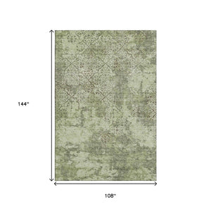 HomeRoots 9' X 12' Artichoke Green Abstract Area Rug - Washable, UV-Protected, Perfect for Busy Homes! 664463