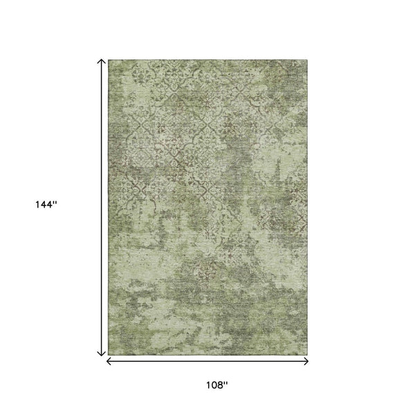 HomeRoots 9' X 12' Artichoke Green Abstract Area Rug - Washable, UV-Protected, Perfect for Busy Homes! 664463