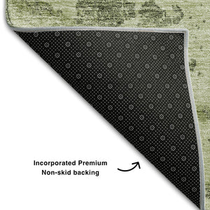 HomeRoots 9' X 12' Artichoke Green Abstract Area Rug - Washable, UV-Protected, Perfect for Busy Homes! 664463