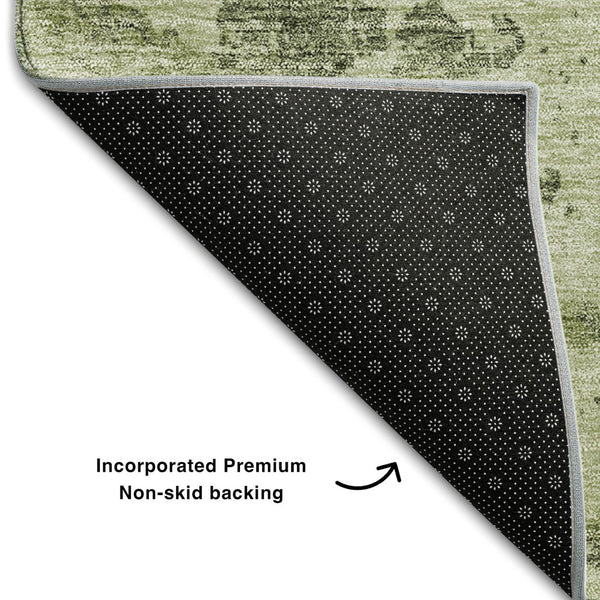 HomeRoots 9' X 12' Artichoke Green Abstract Area Rug - Washable, UV-Protected, Perfect for Busy Homes! 664463