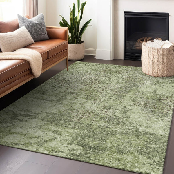 HomeRoots 9' X 12' Artichoke Green Abstract Area Rug - Washable, UV-Protected, Perfect for Busy Homes! 664463