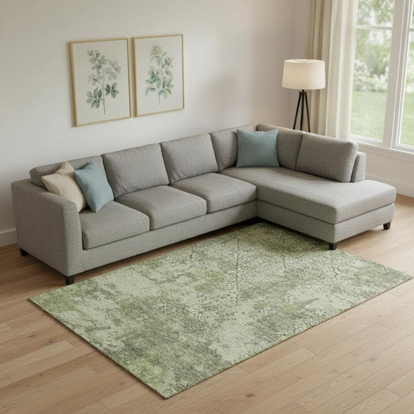 HomeRoots 9' X 12' Artichoke Green Abstract Area Rug - Washable, UV-Protected, Perfect for Busy Homes! 664463