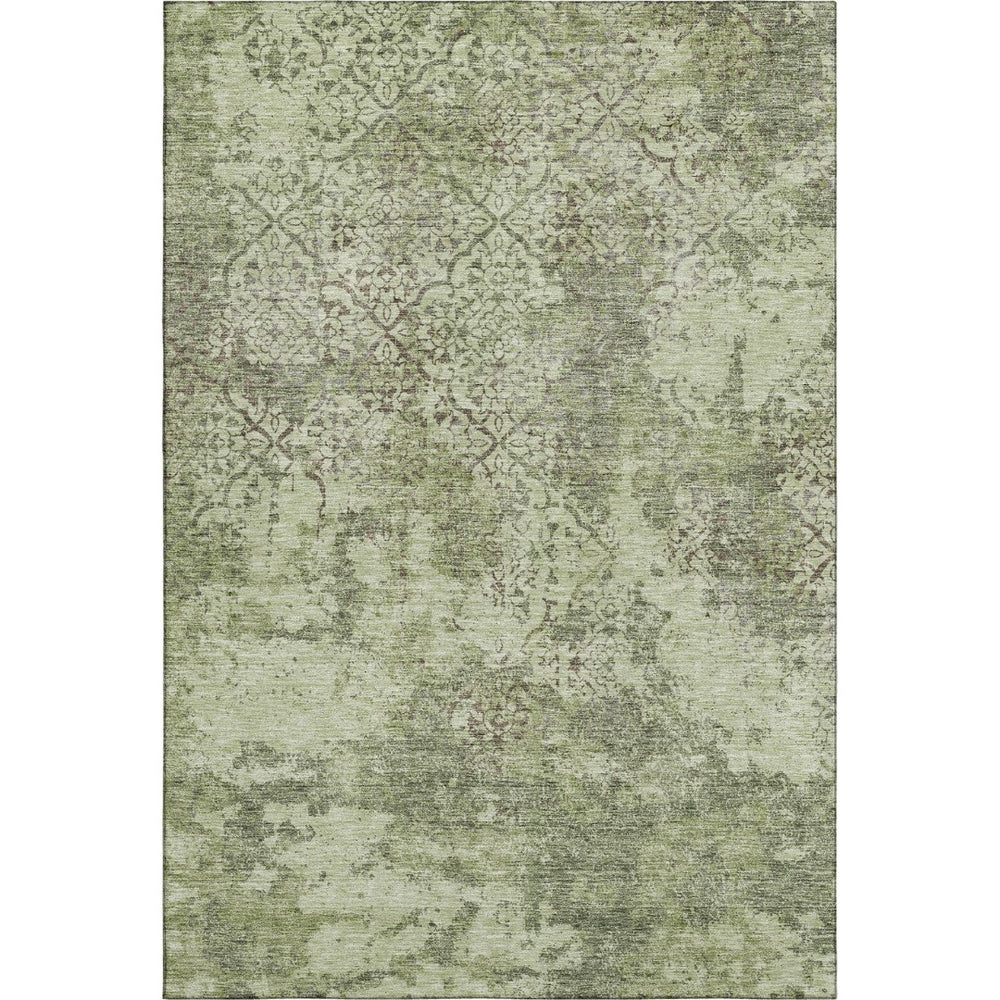 HomeRoots 10' X 14' Artichoke Green Abstract Area Rug - Washable, UV Protected, Durable for High-Traffic Spaces 664464