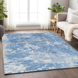 HomeRoots 5' X 8' Blue And Ivory Abstract Washable Area Rug - Stylish, Durable, UV-Protected for Every Space 664466