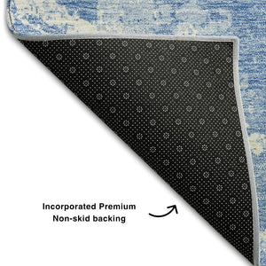 HomeRoots 5' X 8' Blue And Ivory Abstract Washable Area Rug - Stylish, Durable, UV-Protected for Every Space 664466