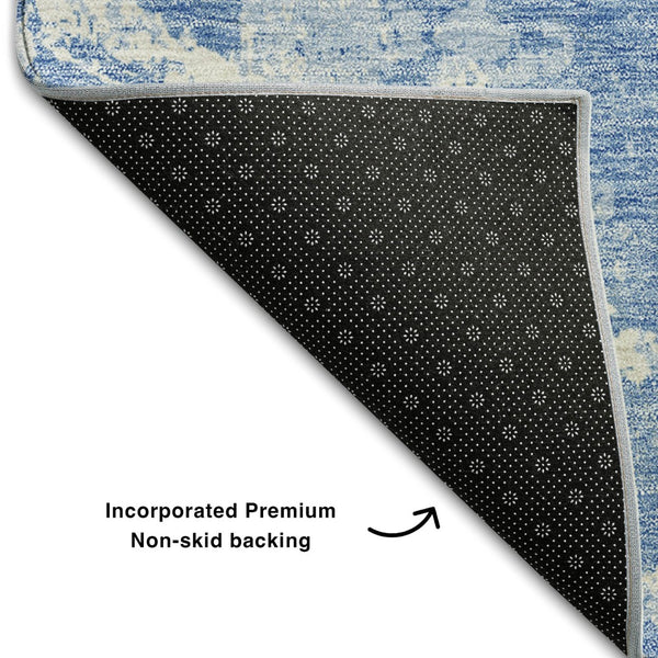HomeRoots 5' X 8' Blue And Ivory Abstract Washable Area Rug - Stylish, Durable, UV-Protected for Every Space 664466