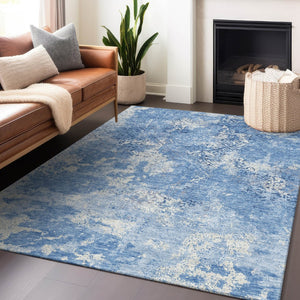 HomeRoots 5' X 8' Blue And Ivory Abstract Washable Area Rug - Stylish, Durable, UV-Protected for Every Space 664466