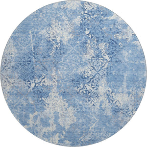 HomeRoots 8' Blue And Ivory Abstract Round Rug - Washable, UV-Protected, Stylish, Durable for High-Traffic Areas 664467