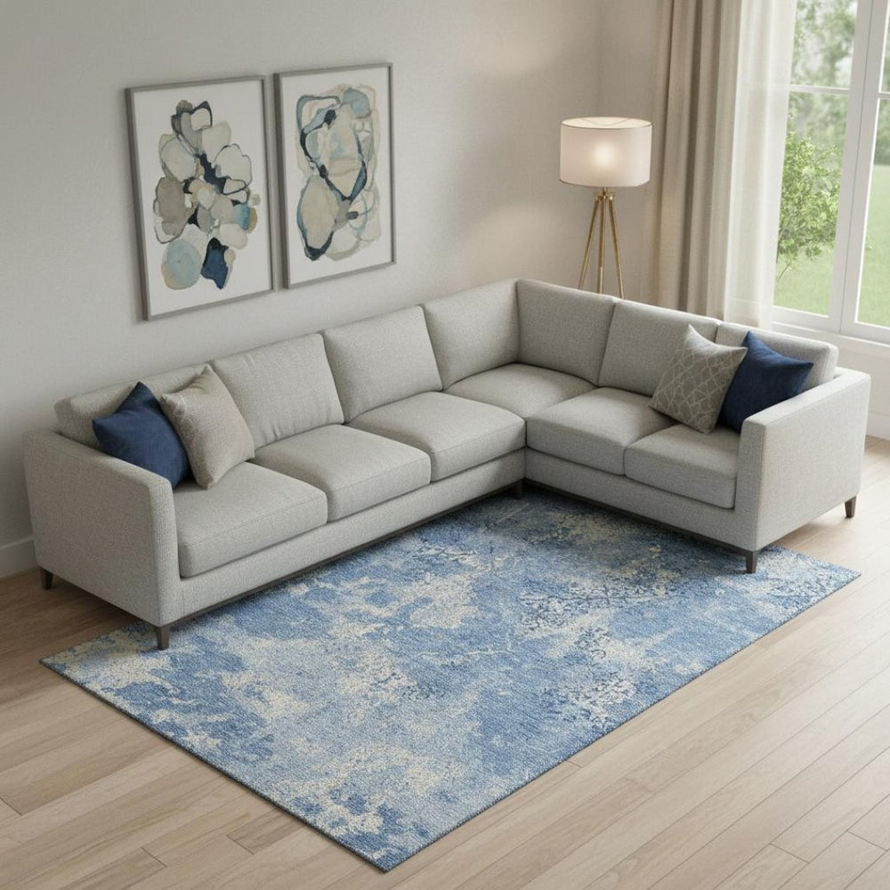 HomeRoots 8' X 10' Blue and Ivory Abstract Area Rug – Stylish, Washable, Stain-Resistant, UV Protected Design 664468