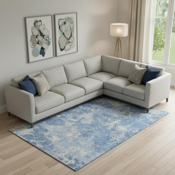 HomeRoots 8' X 10' Blue and Ivory Abstract Area Rug – Stylish, Washable, Stain-Resistant, UV Protected Design 664468