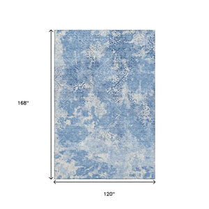 HomeRoots 10' Blue and Ivory Abstract Area Rug - Washable, UV-Protected, Durable Design for Modern Homes 664470