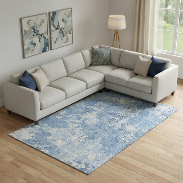 HomeRoots 10' Blue and Ivory Abstract Area Rug - Washable, UV-Protected, Durable Design for Modern Homes 664470