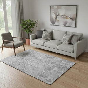 HomeRoots 5' X 8' Gray and Silver Abstract Area Rug – Washable, UV Protected, Durable, Ideal for Active Homes 664496
