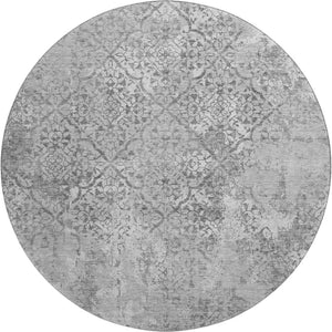 HomeRoots 8' Gray And Silver Abstract Washable Round Rug - UV Protected, Durable, Stylish, Family-Friendly Design 664497