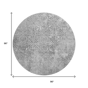 HomeRoots 8' Gray And Silver Abstract Washable Round Rug - UV Protected, Durable, Stylish, Family-Friendly Design 664497