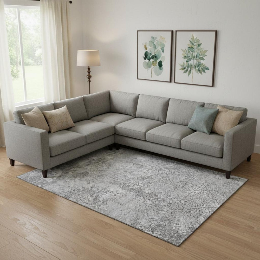 HomeRoots 8' X 10' Gray and Silver Abstract Area Rug – Washable, UV-Resistant, Perfect for Busy Households! 664498