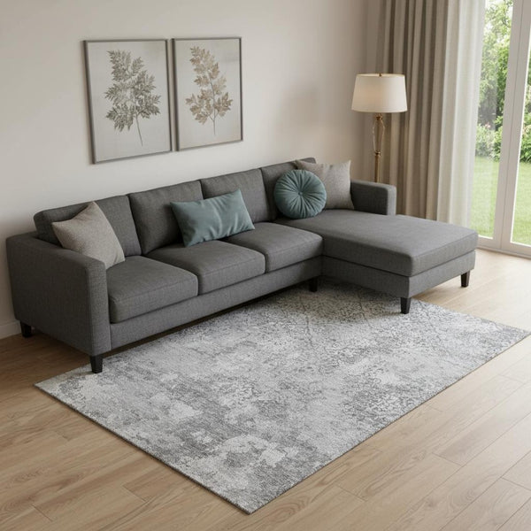 HomeRoots 9' X 12' Gray and Silver Abstract Area Rug - Stylish, Washable, UV-Protected for Modern Living Spaces 664499