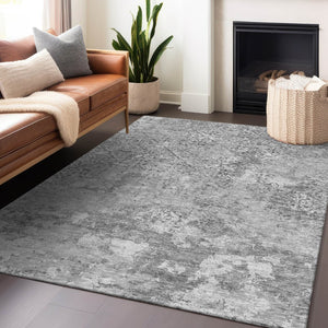 HomeRoots 9' X 12' Gray and Silver Abstract Area Rug - Stylish, Washable, UV-Protected for Modern Living Spaces 664499