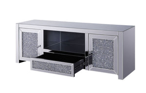 English Elm Noralie Glam Mirrored Media Console with Faux Diamond Accents and Enclosed Storage B2726P443219