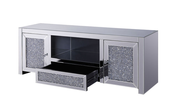 English Elm Noralie Glam Mirrored Media Console with Faux Diamond Accents and Enclosed Storage B2726P443219