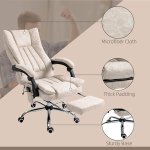 English Elm Vinsetto Microfiber Office Chair, High Back Computer Chair With 6 Point Massage, Heat, Adjustable Height and Retractable Footrest, Cream White