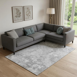 HomeRoots 10' X 14' Gray and Silver Abstract Area Rug - Washable, UV Protected, Durable for High-Traffic Spaces 664500