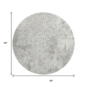HomeRoots 8' Ivory and Gray Abstract Washable Round Rug - Durable, UV-Protected, Family-Friendly Design for Any Room 664503