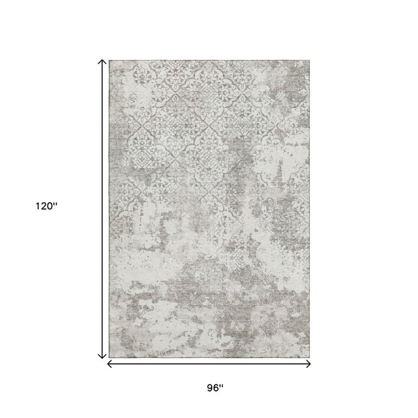 HomeRoots 8' X 10' Stylish Ivory and Gray Abstract Washable Area Rug with UV Protection for Family Homes 664504