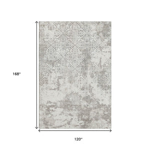 HomeRoots 10' X 14' Ivory and Gray Abstract Area Rug - Washable, UV Protected, Ideal for Modern Living Spaces 664506