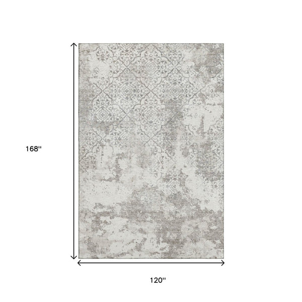 HomeRoots 10' X 14' Ivory and Gray Abstract Area Rug - Washable, UV Protected, Ideal for Modern Living Spaces 664506