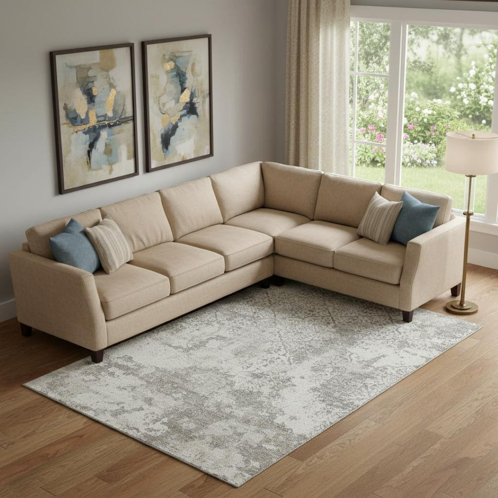 HomeRoots 10' X 14' Ivory and Gray Abstract Area Rug - Washable, UV Protected, Ideal for Modern Living Spaces 664506