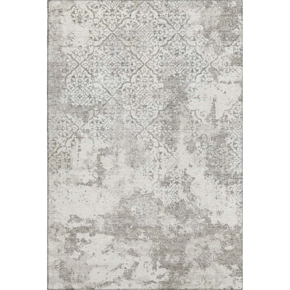HomeRoots 10' X 14' Ivory and Gray Abstract Area Rug - Washable, UV Protected, Ideal for Modern Living Spaces 664506