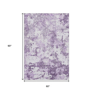 HomeRoots 5' X 8' Abstract Lavender & Ivory Washable Area Rug with UV Protection for Homes with Kids & Pets 664508