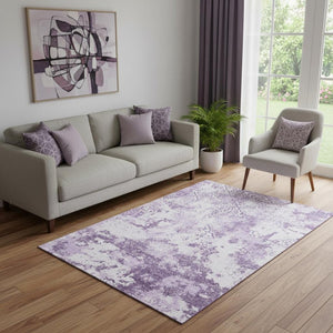 HomeRoots 5' X 8' Abstract Lavender & Ivory Washable Area Rug with UV Protection for Homes with Kids & Pets 664508