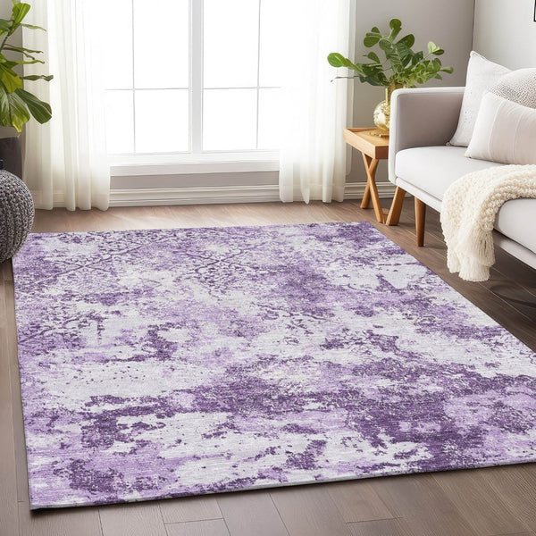 HomeRoots 5' X 8' Abstract Lavender & Ivory Washable Area Rug with UV Protection for Homes with Kids & Pets 664508