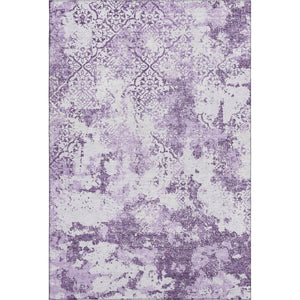 HomeRoots 5' X 8' Abstract Lavender & Ivory Washable Area Rug with UV Protection for Homes with Kids & Pets 664508