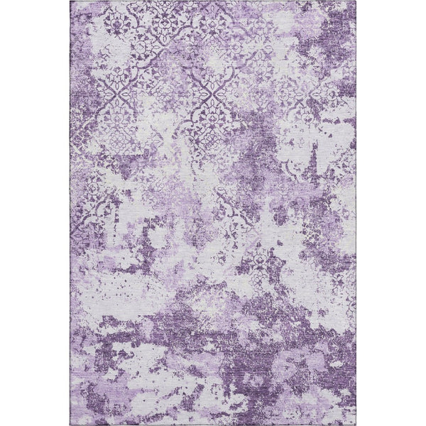 HomeRoots 5' X 8' Abstract Lavender & Ivory Washable Area Rug with UV Protection for Homes with Kids & Pets 664508